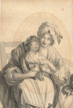 Französische Jungfrau Maria mit Kind Jesus – Original Gouache auf Karton von H.J. Dubouchet