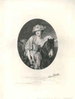 Antique Woman with Horse - Original Etching and Drypoint by J. Patricot - Late 1800