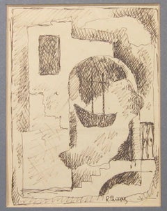 Étude pour la peinture « Paintaggio Marino » (Paesaggio Marino) - Dessin à l'encre de Renato Paresce