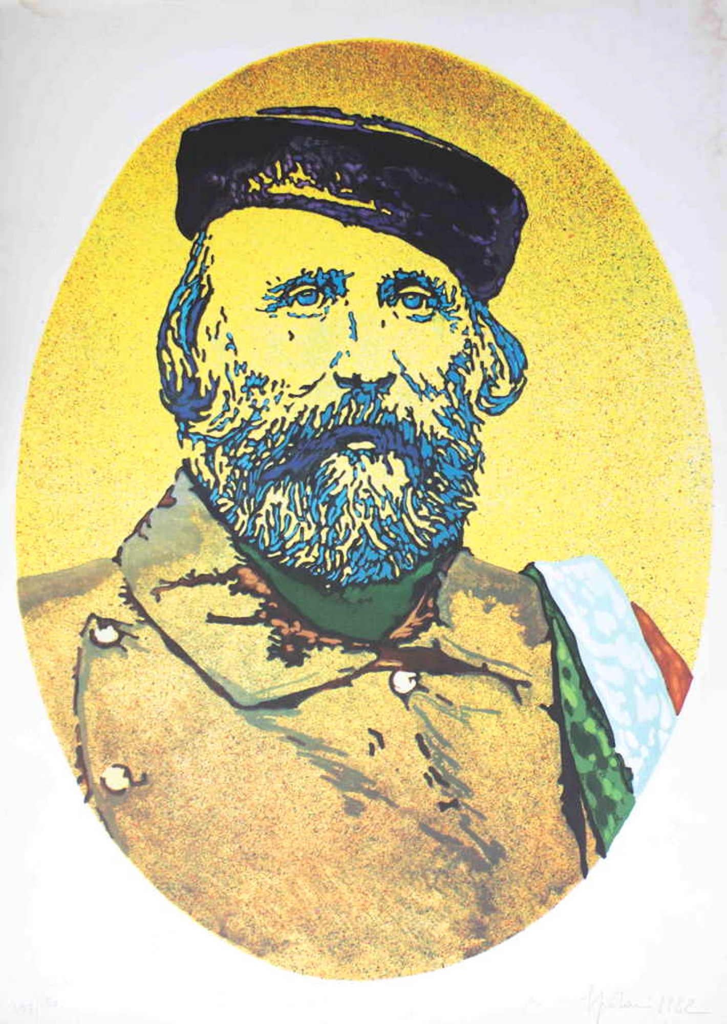 Gian Giacomo Spadari Figurative Print - Portrait of Giuseppe Garibaldi - Original Screen Print by G.G. Spadari - 1982