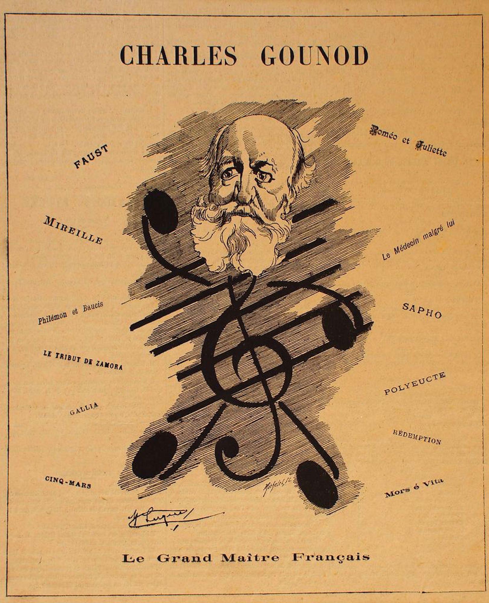 Manuel Luque Figurative Print - Portrait of the Musician Charles Gounod - Original Lithograph by M. Luque - 1886