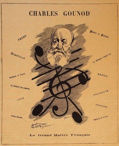 Portrait of the Musician Charles Gounod - Original Lithograph by M. Luque - 1886