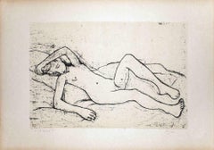 Vintage Lying Nude Woman - Original Lithograph by Felice Casorati - 1946