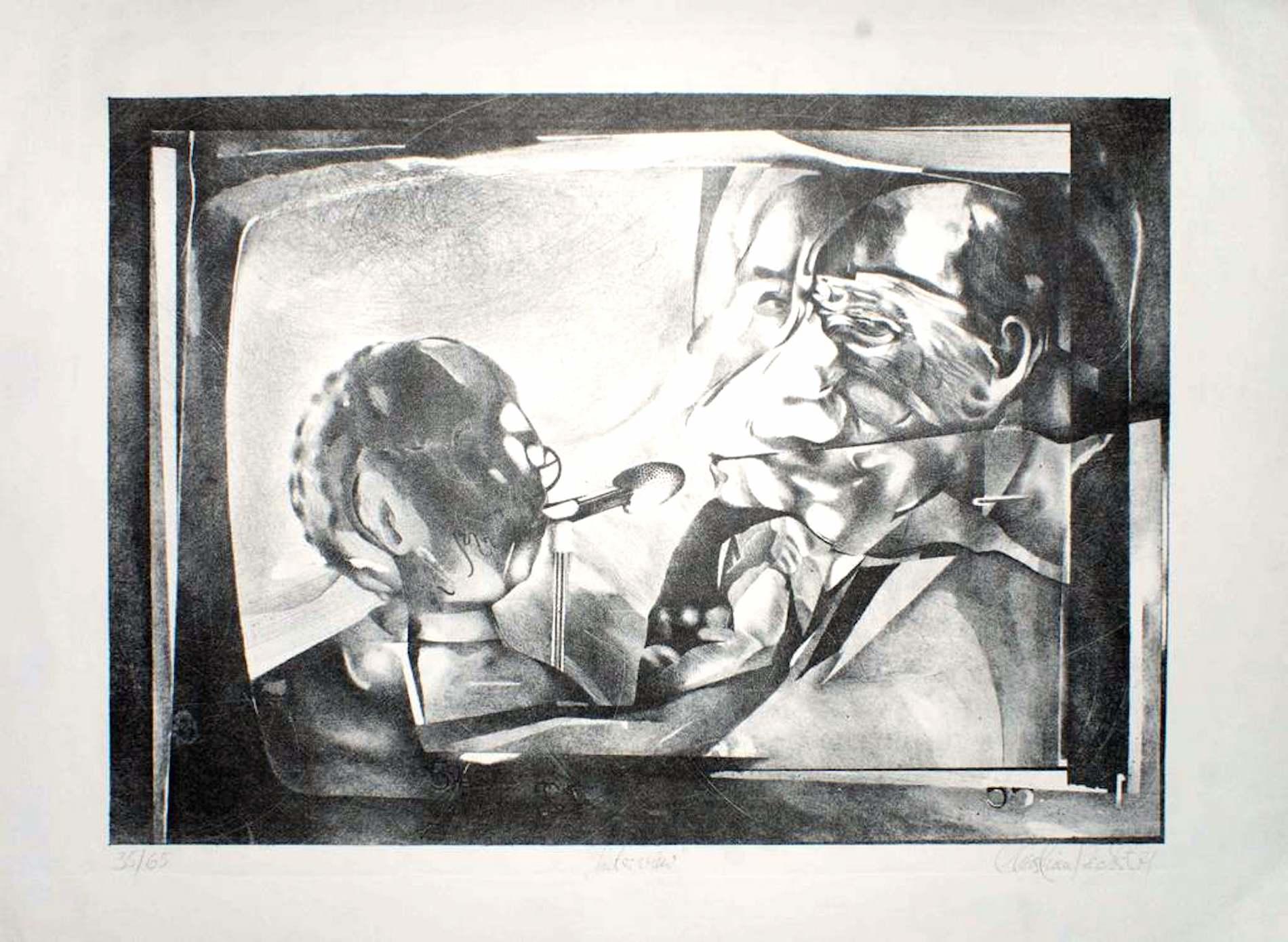 Christian Rickert Print – The Interview – Lithographie von C. Rickert – 1971