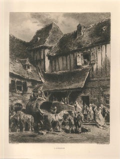 Antique L'Auberge - Original Etching by H.-C. Toussaint - 1870s