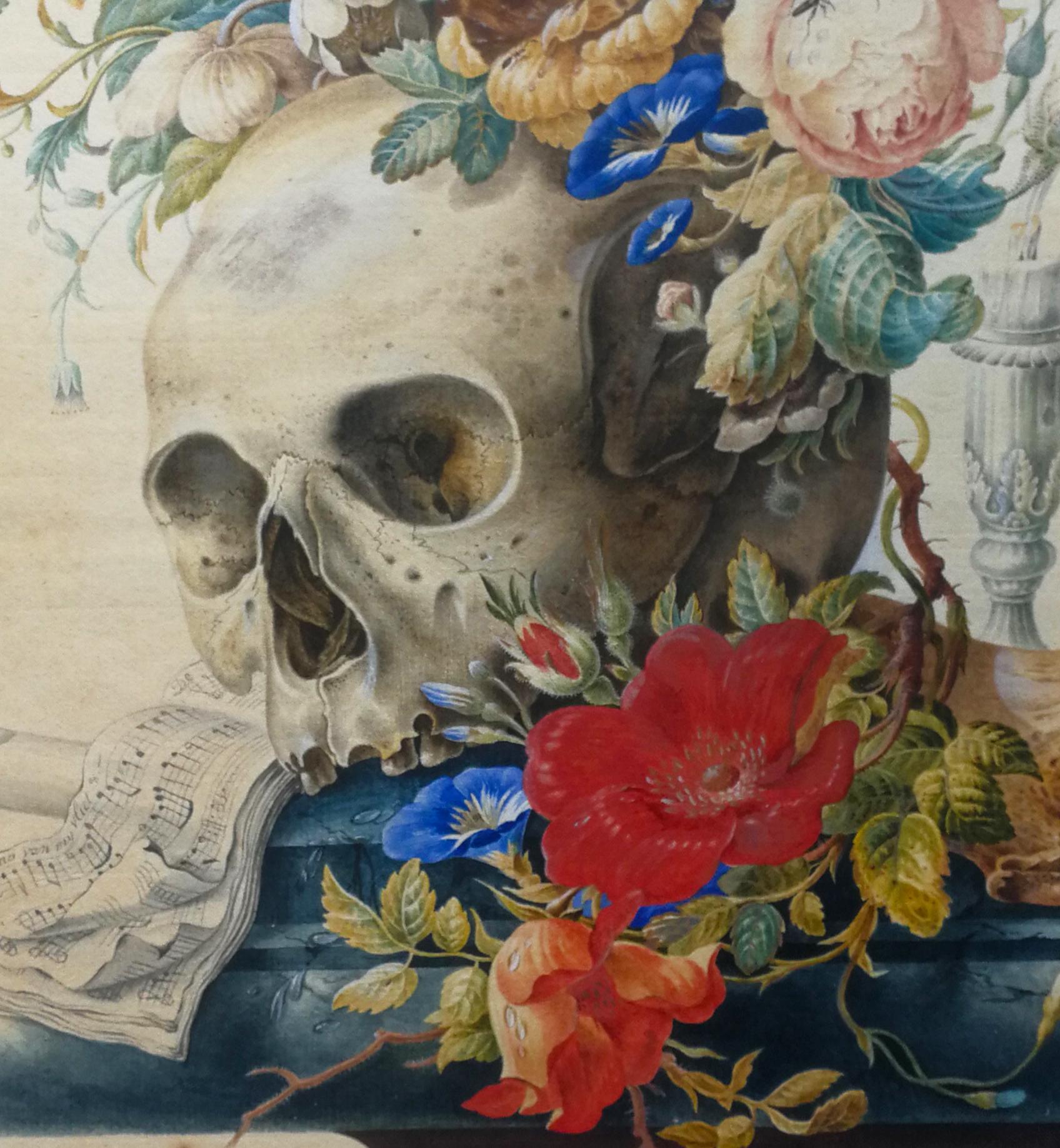 Vanitas-Stillleben  Tempera und Aquarell nach Herman Henstenburgh – Art von Cornelis Van Spaendonck (attr.)