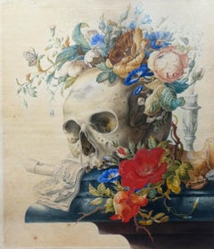 Nature morte Vanitas - Tempera et aquarelle d'aprs Herman Henstenburgh