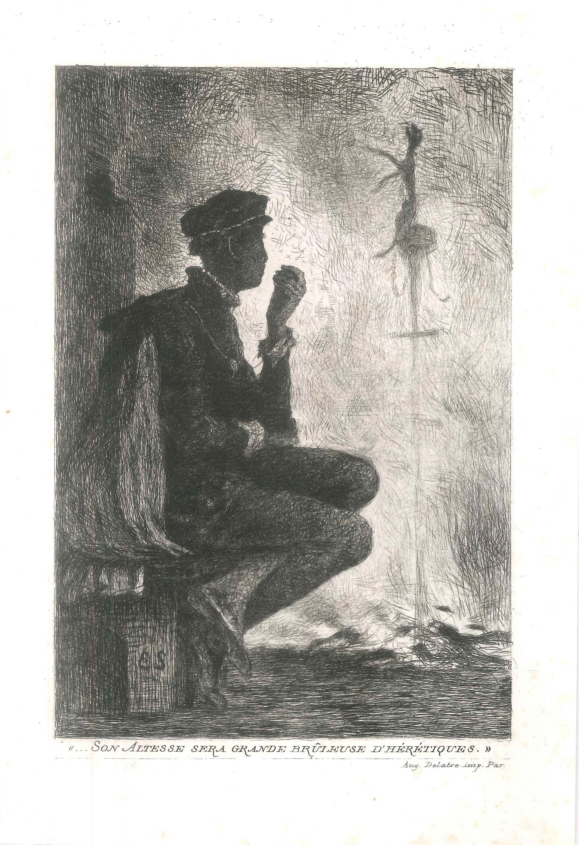 Unknown Figurative Print - Son Altesse... - Original Aquatint and Burin by an Anonymous French Artist