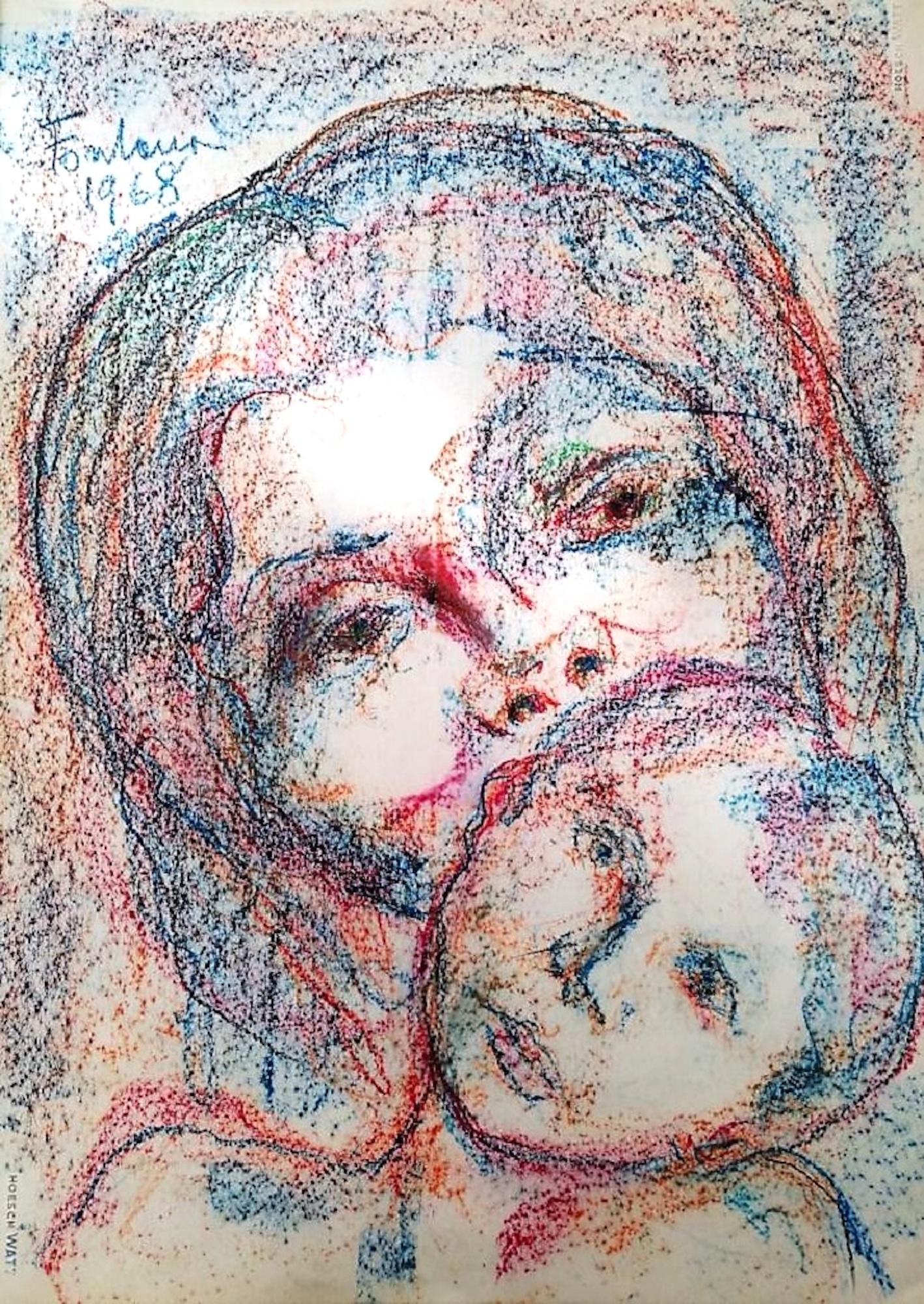 Female Figure with Baby is an original artwork realized by Giovanni Fontana in 1968.

In pastel colors on paper. Hand-signed and dated by the artist on the upper left margin (Fontana 1968).
Excellent conditions. 

The artwork represents a female