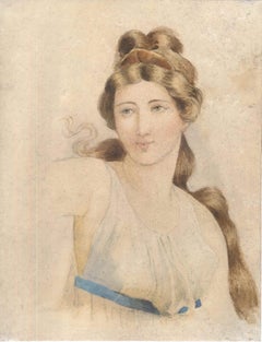 Smiling Woman - Pencil and Watercolor Drawing on Paper - 18th century