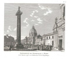 Antique Assassinat de Basseville à Rome - Original Etching by P.G. Berthault - 1793