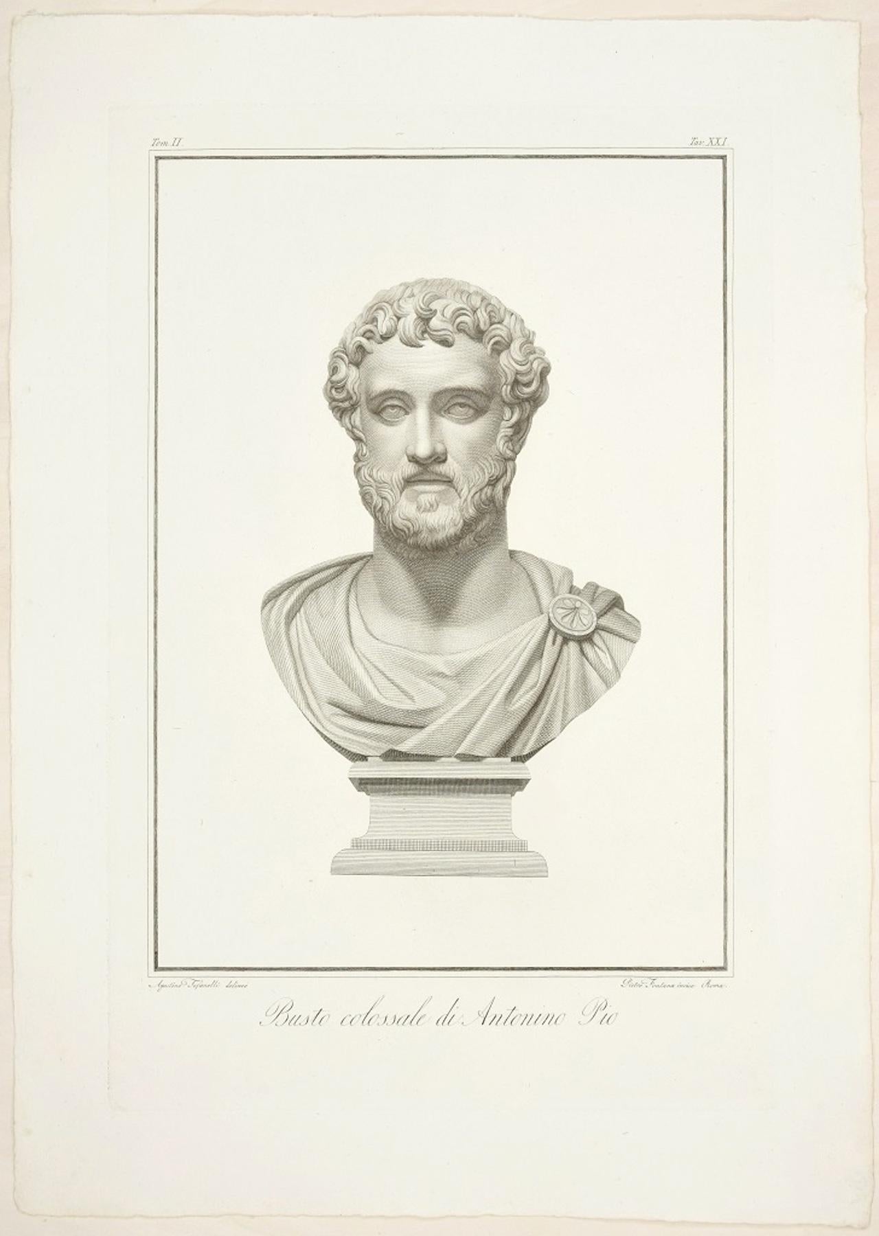 Pietro Fontana Portrait Print - Bust of Antoninus Pius - Original Etching by P. Fontana After A. Tofanelli