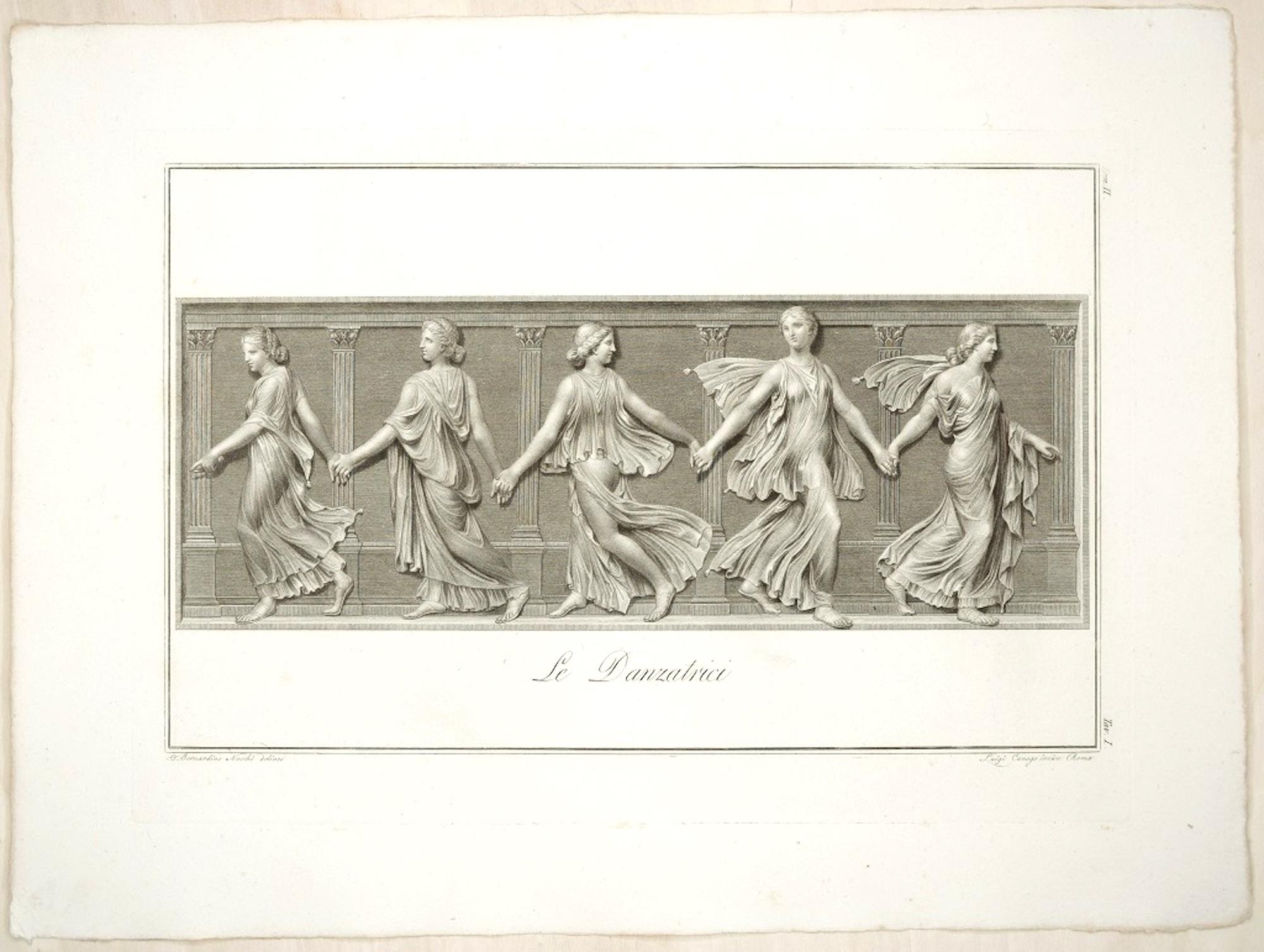 Luigi Cunego Figurative Print - The Dancers - Original Etching by L. Cunego After  B. Nocchi