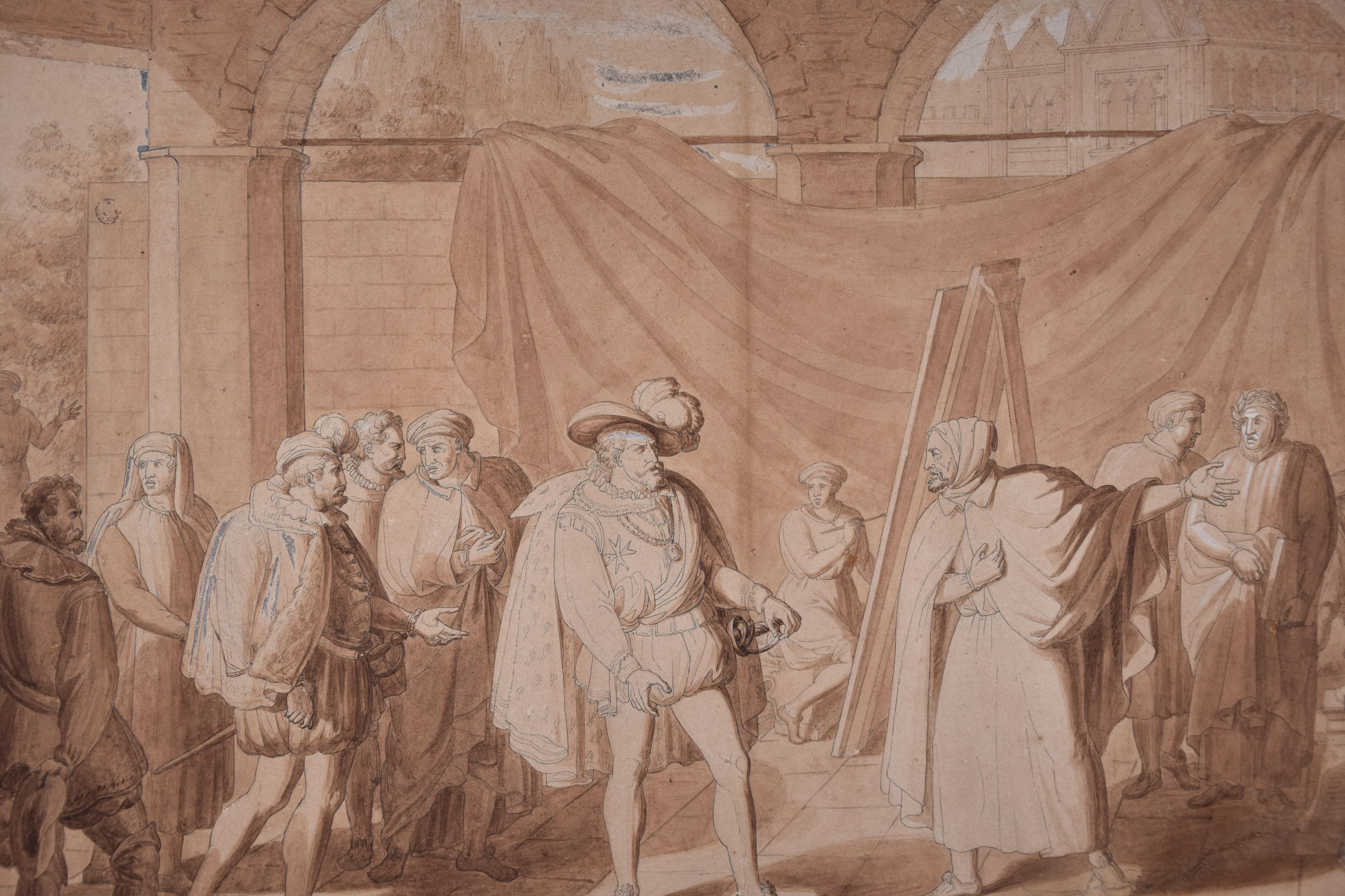 Francesco I and Titian in the Painter's Studio -  Drawing 1824 - Art by Vincenzo Camuccini