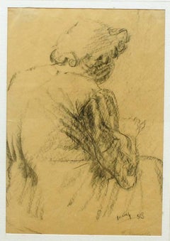 Grand-mère - dessin original au crayon de Giuseppe Mazzullo - 1933