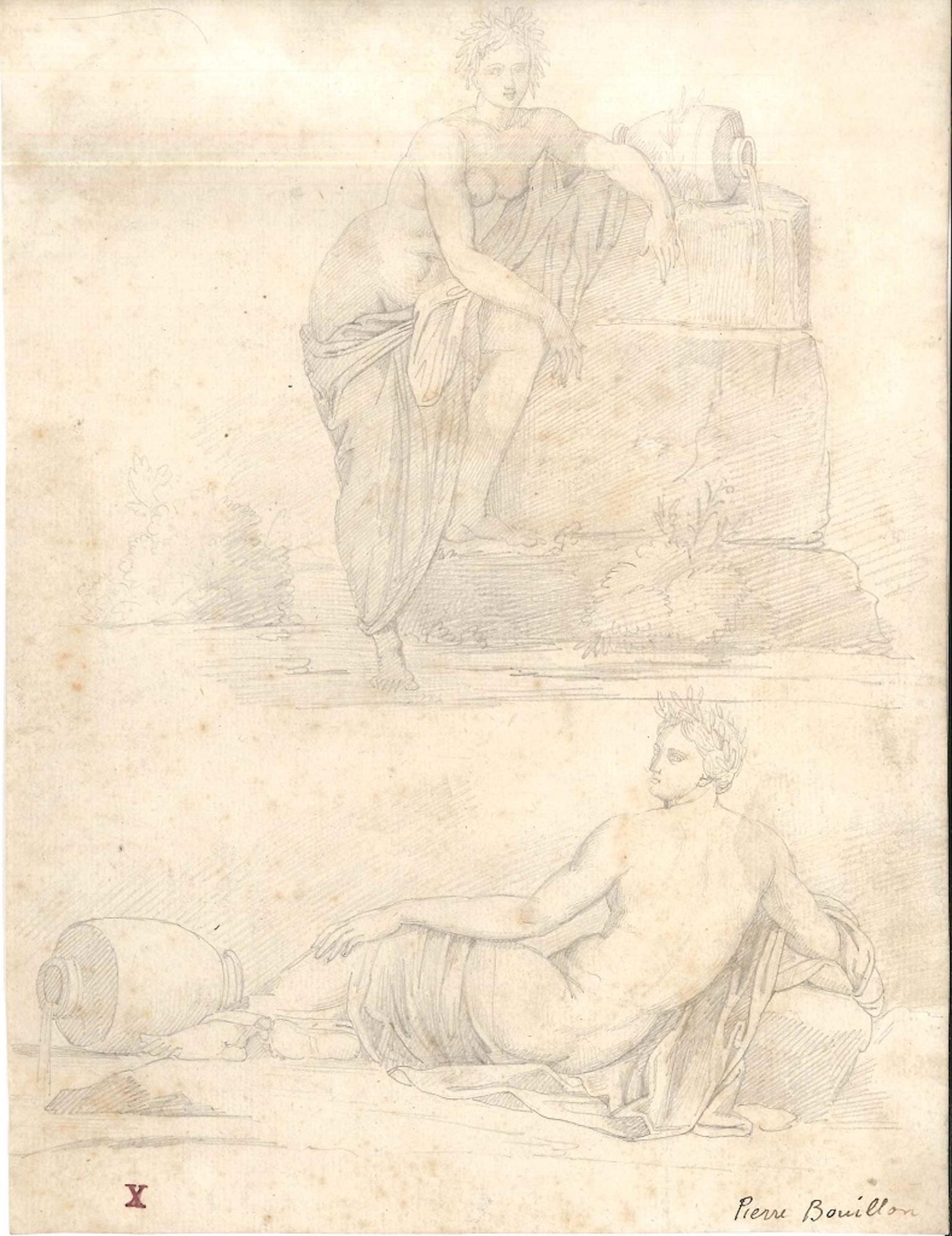 Pierre Bouillon Figurative Art - Sketch - Original Pencil Drawing by P. Bouillon