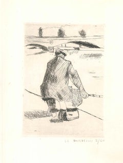 Fishing Man - Original Etching by H. Le Bourdelles - 1920s