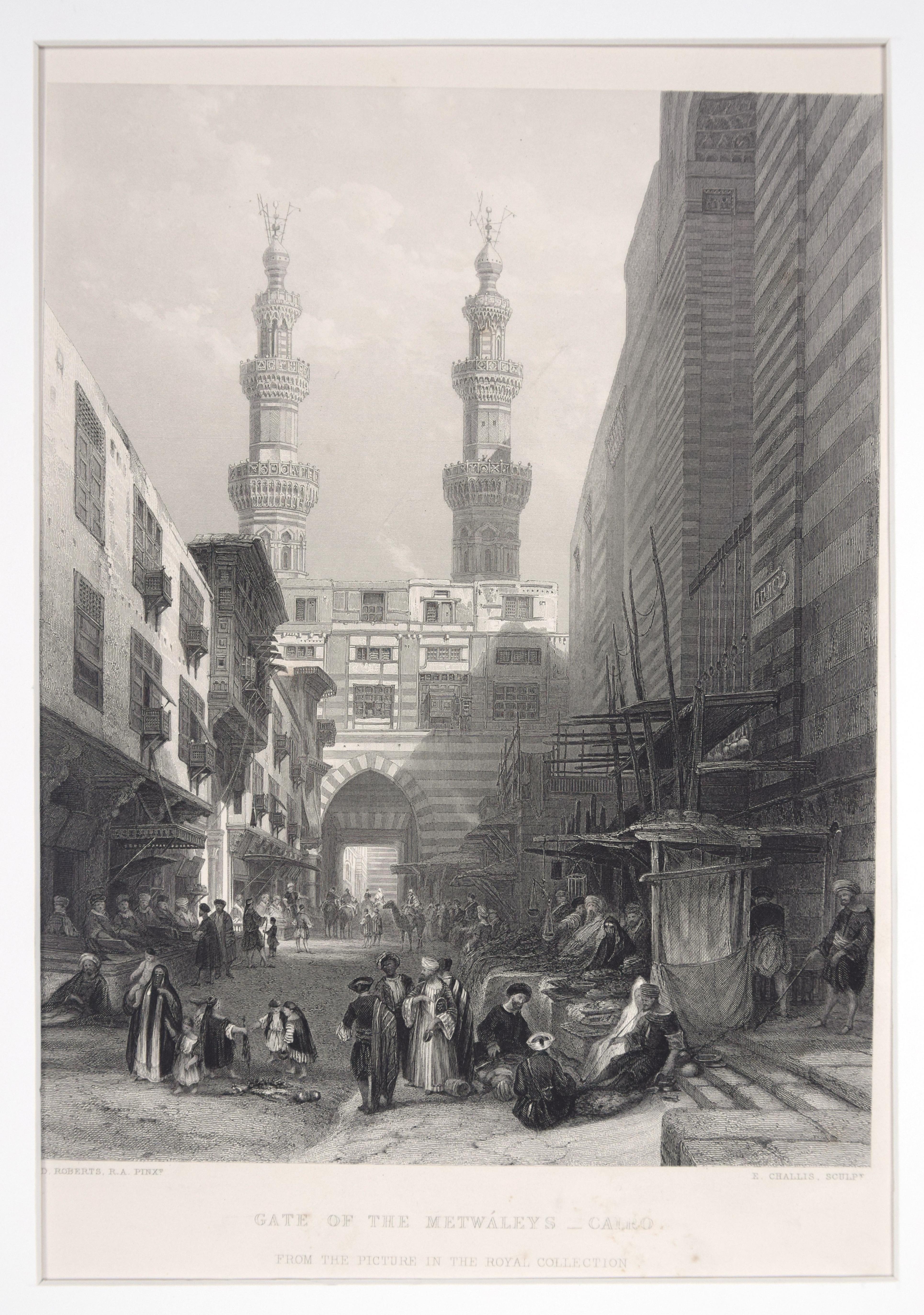 Ebenezer Challis Interior Print - Gate Of The Metwáleys - Cairo - Original Etching by E. Challis - 1860s