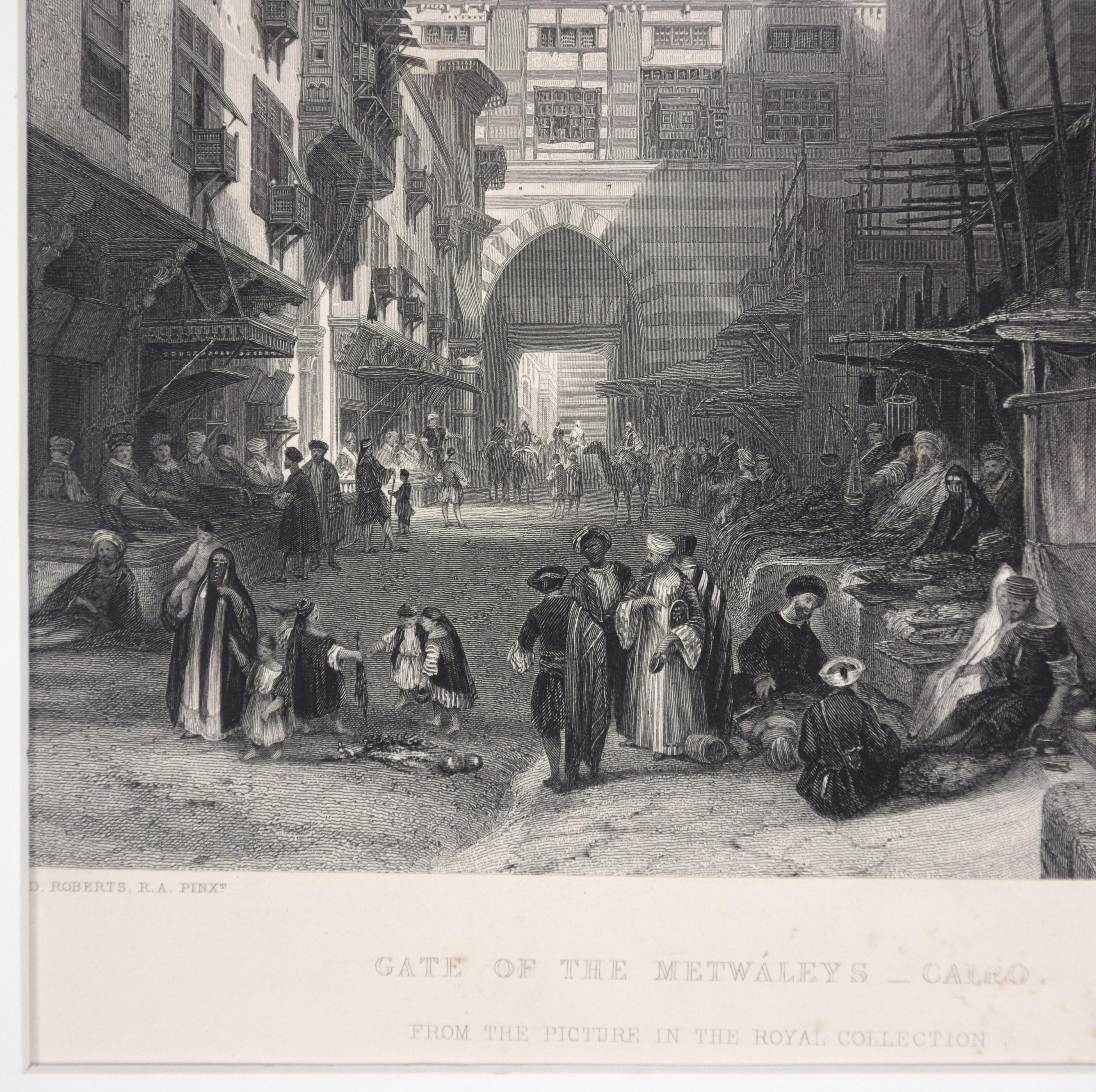 Gate Of The Metwáleys - Cairo - Original Etching by E. Challis - 1860s - Print by Ebenezer Challis