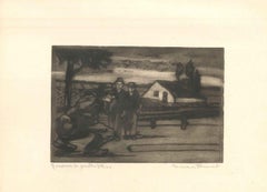 Joueurs de Boules - Original Etching by M. Flament - Early 1900