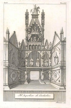 The Sepulchre of Ladislao. Etching by Augusto Fornari - Mid 1800