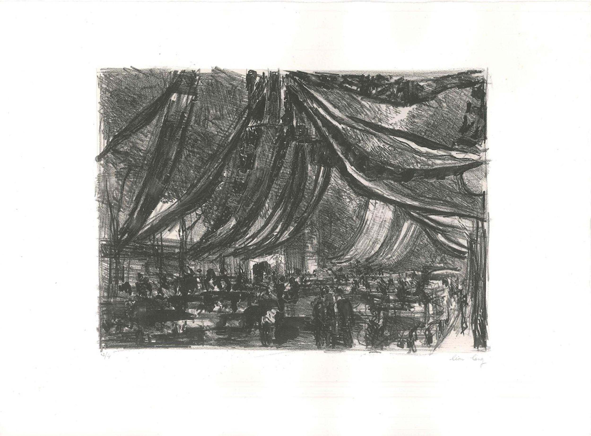 Ohne Titel - Originallithographie von Lon Lang - Spätes 1900 – Print von Léon Lang