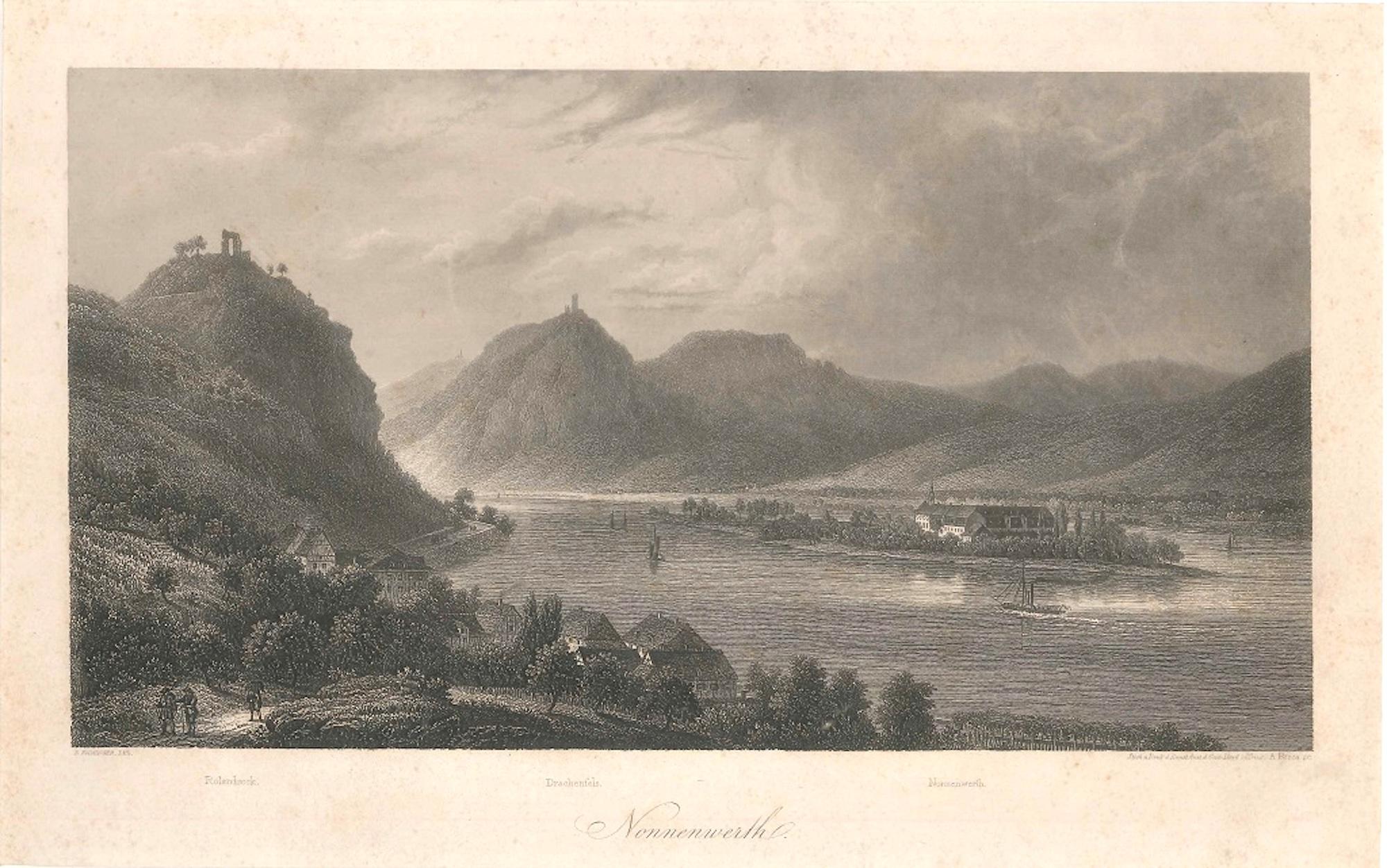 Eberhard Emminger Figurative Print - Nonnenwerth - Lithograph After E. Emminger - 1850s