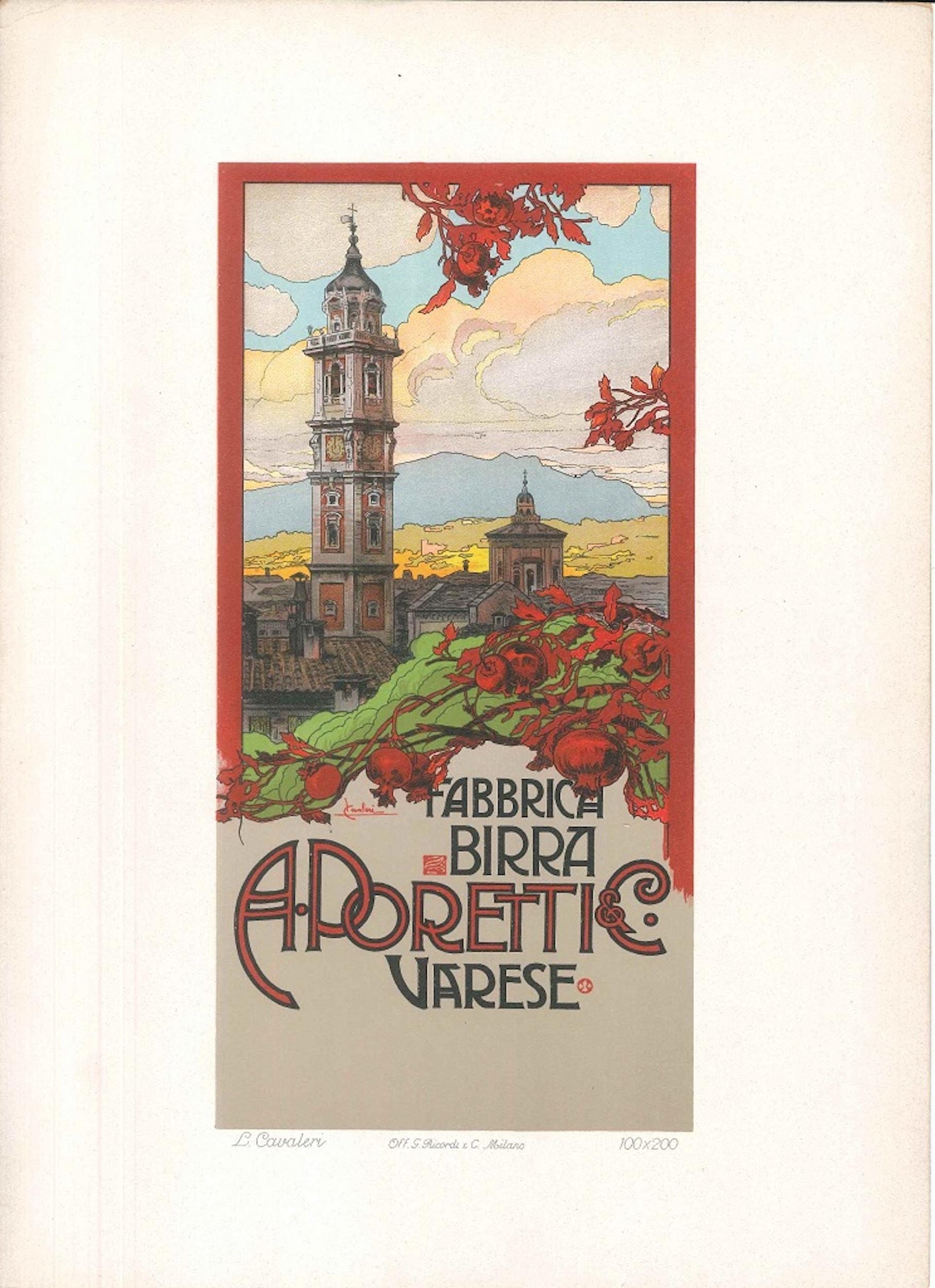 Fabbrica Birra Poretti - Original Lithograph by L. Cavalieri - 1900 ca. - Print by Ludovico Cavalieri