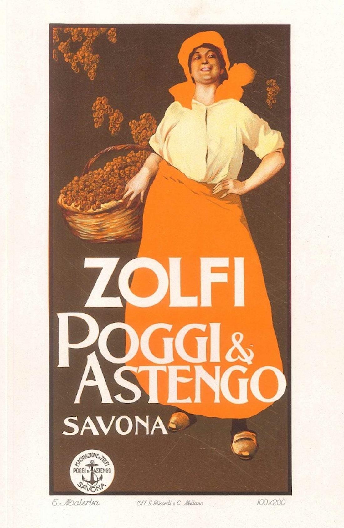 Gian Emilio Malerba Figurative Print – Zolfi - Original Werbelithographie von G. E. Malerba – 1905 ca.