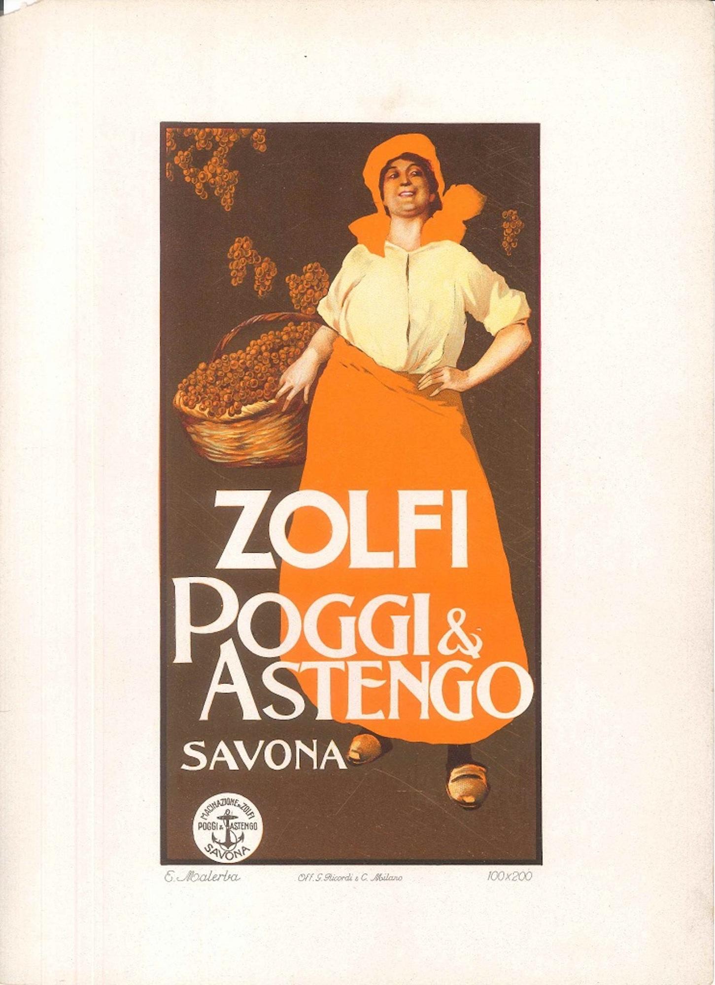 Zolfi - Original Werbelithographie von G. E. Malerba – 1905 ca. – Print von Gian Emilio Malerba