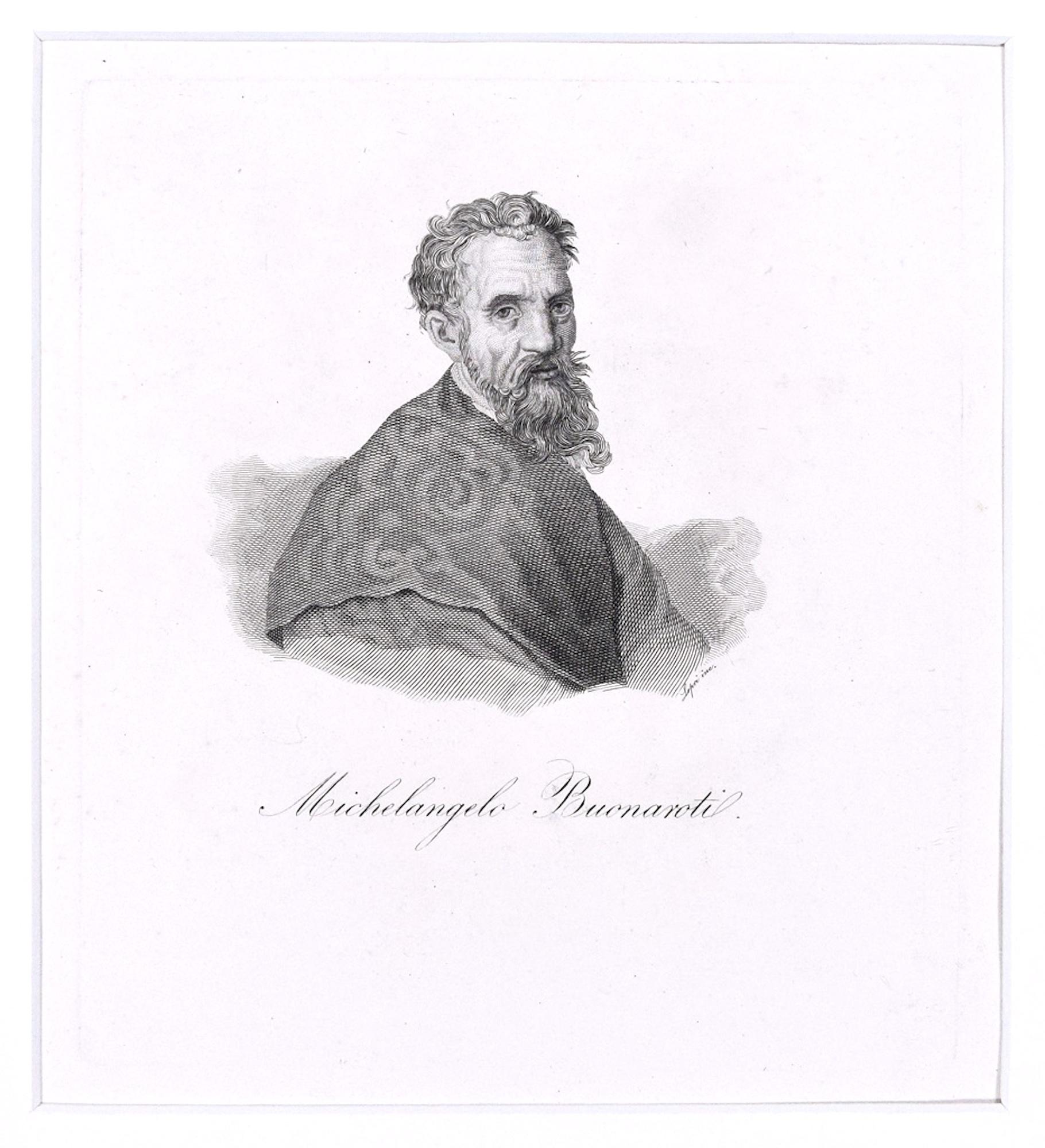 Gioacchino Lepri Figurative Print - Michelangelo Buonarroti - Original Etching by G. Lepri - 1810 ca.