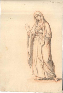 Vestal Virgin - Original China Ink Drawing by Anonymous European Artist 1800