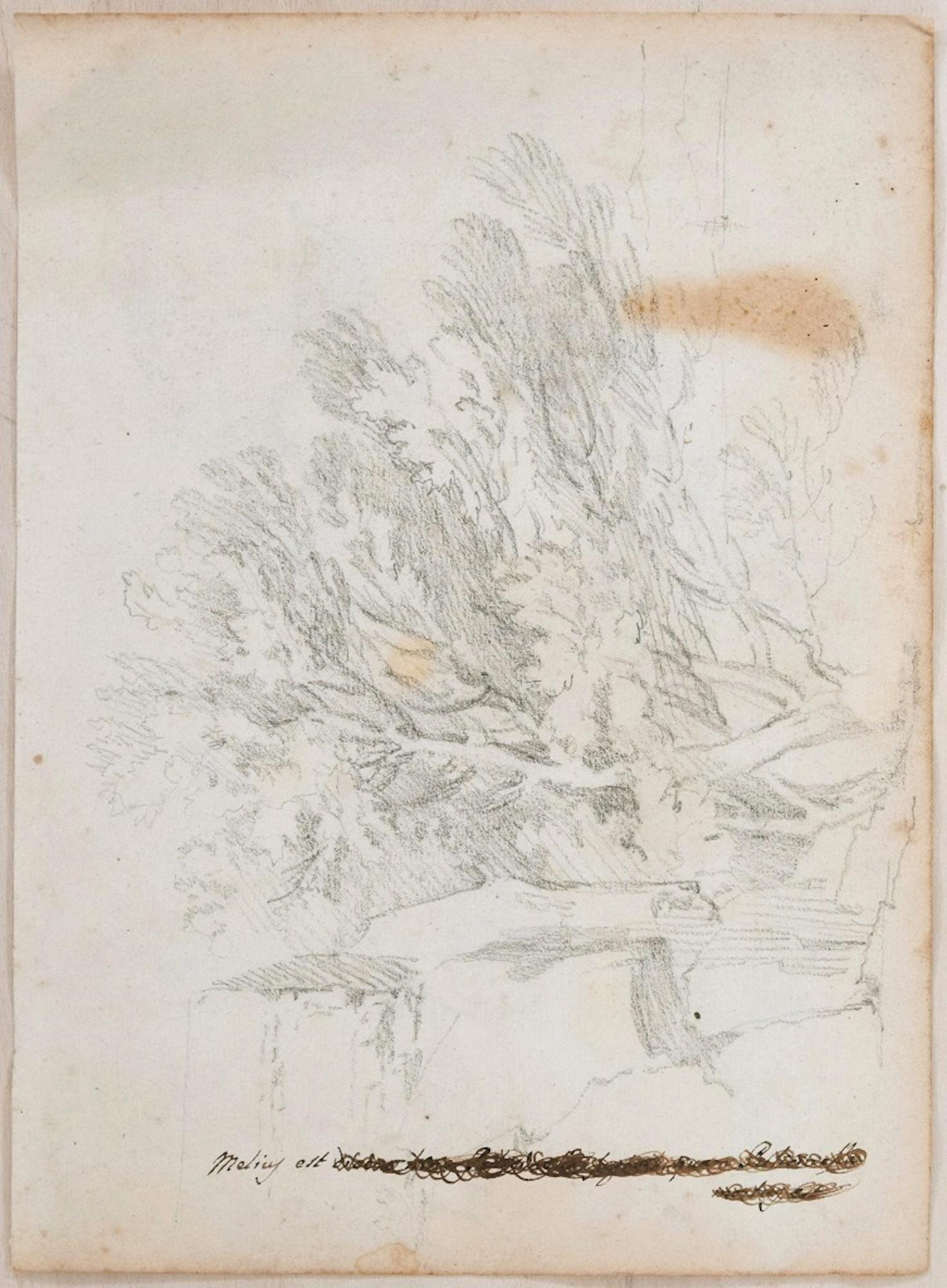Studies with Landscape - Ink and Pencil on Paper - Early 1800 - Art by Unknown