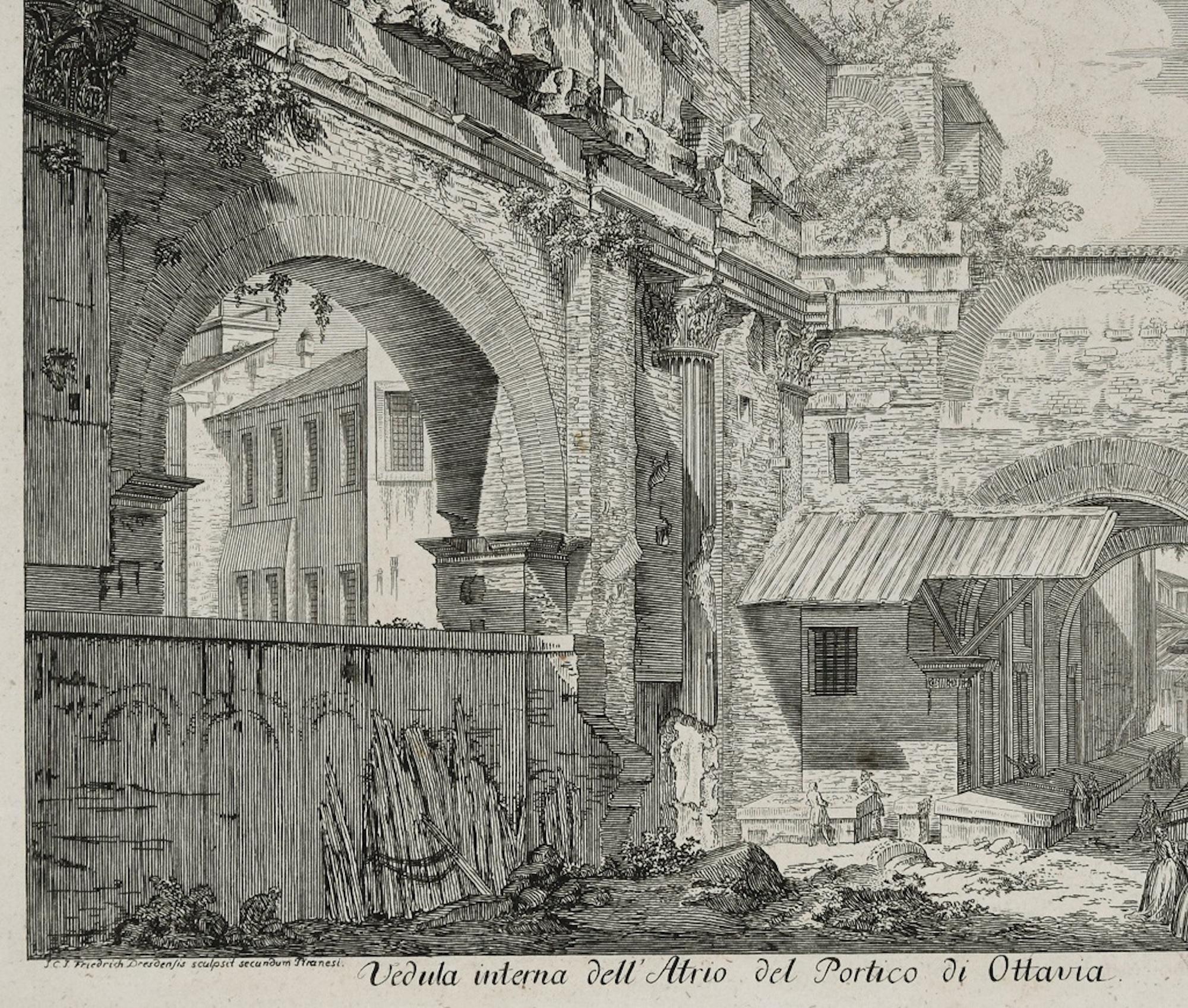La Veduta interna dell’Atrio del Portico d’Ottavia - Etching After G.B. Piranesi - Print by Johann-Christian-Jacob Friedrich