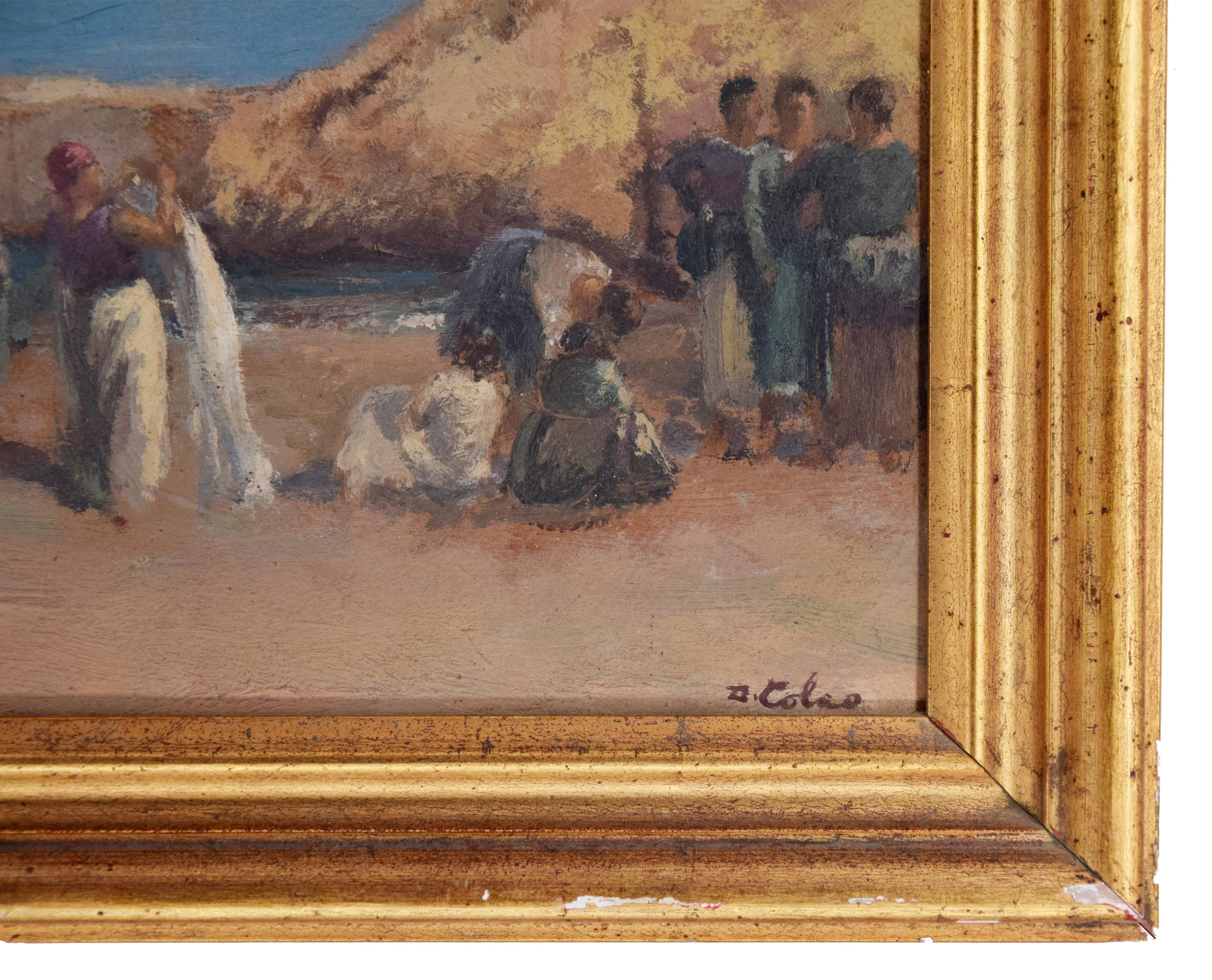 Femmes sur la plage - Peinture à l'huile de Domenico Colao - Début du 20e siècle en vente 1