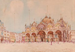 View of Piazza San Marco, Venice - Original Watercolor by N. Cipriani 