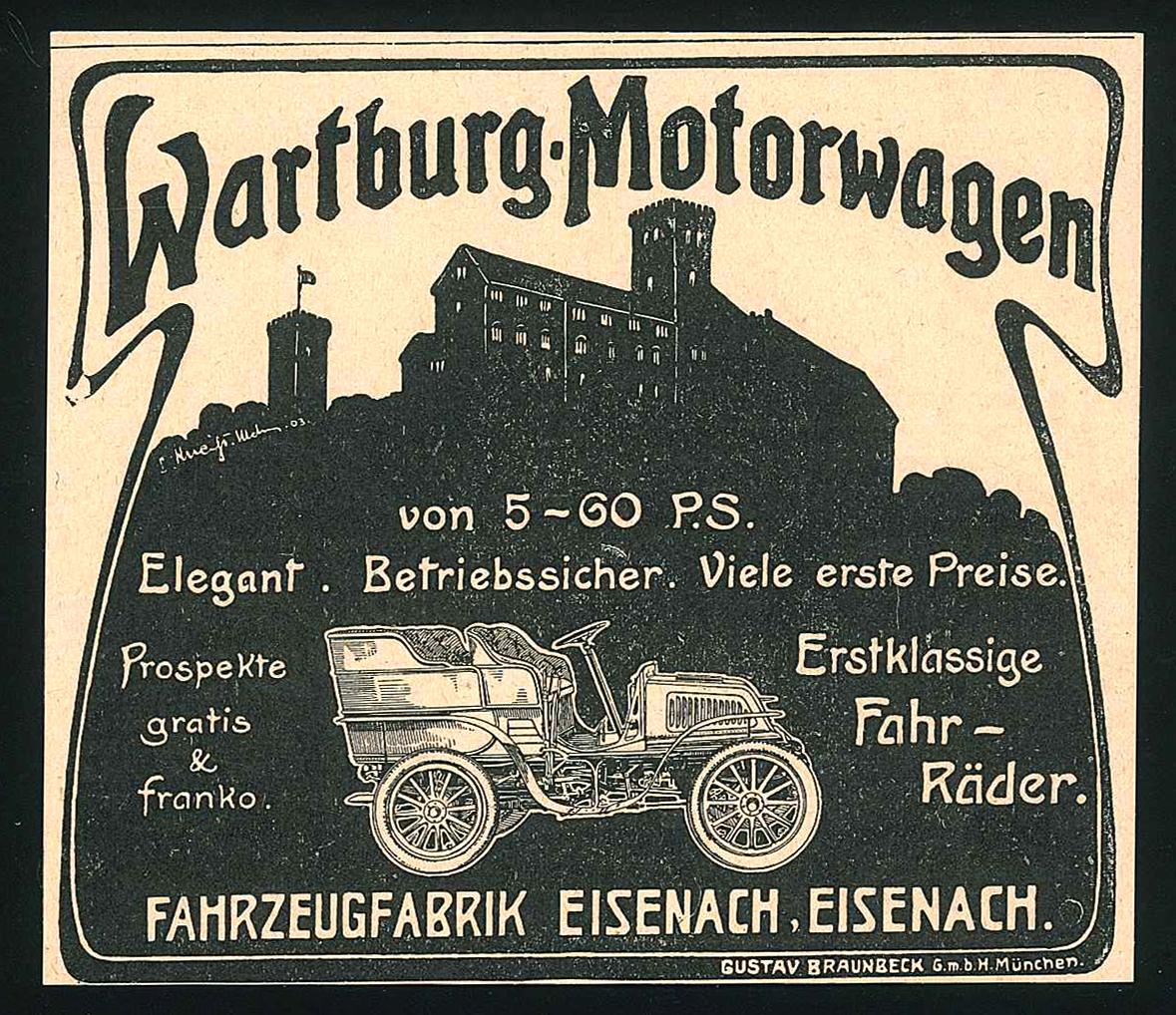 Wartburg-Auto-Werbe – Original Vintage-Werbe auf Papier – Ende 1800 – Art von Unknown