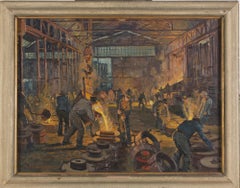 Interior of a Foundry - Original Oil on Canvas by H. C. Berke - Mid 1900
