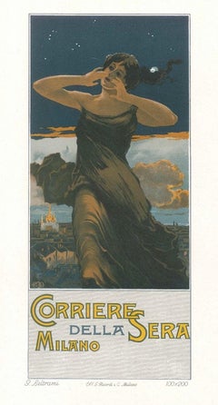 Corriere della Sera - Lithographie publicitaire originale de G. Beltrami - 1910
