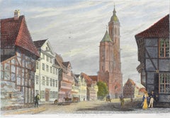 Der Wollmarkt mit der Andreaskirche – Original-Radierung von C.L. Emaille-Schliff