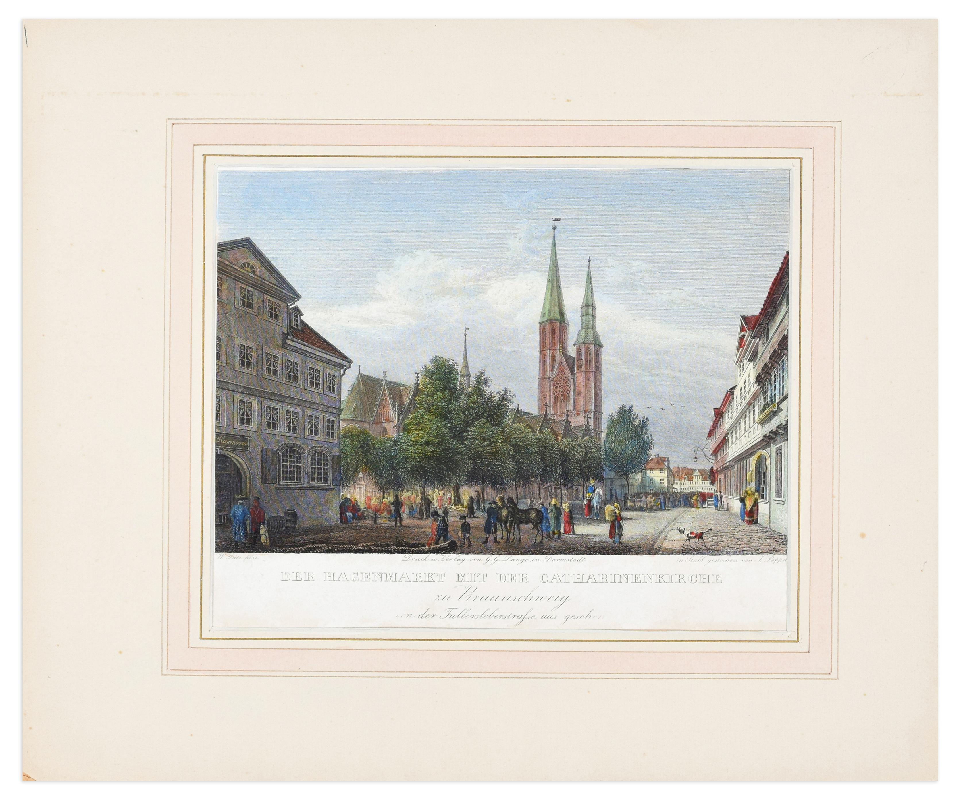 Der Hagenmarkt mit der Catharinenkirche - Original Etching by J. Poppel - Print by Johann Poppel