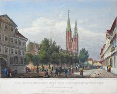 Der Hagenmarkt mit der Kathedrale von Kathedralein – Original-Radierung von J. Poppel