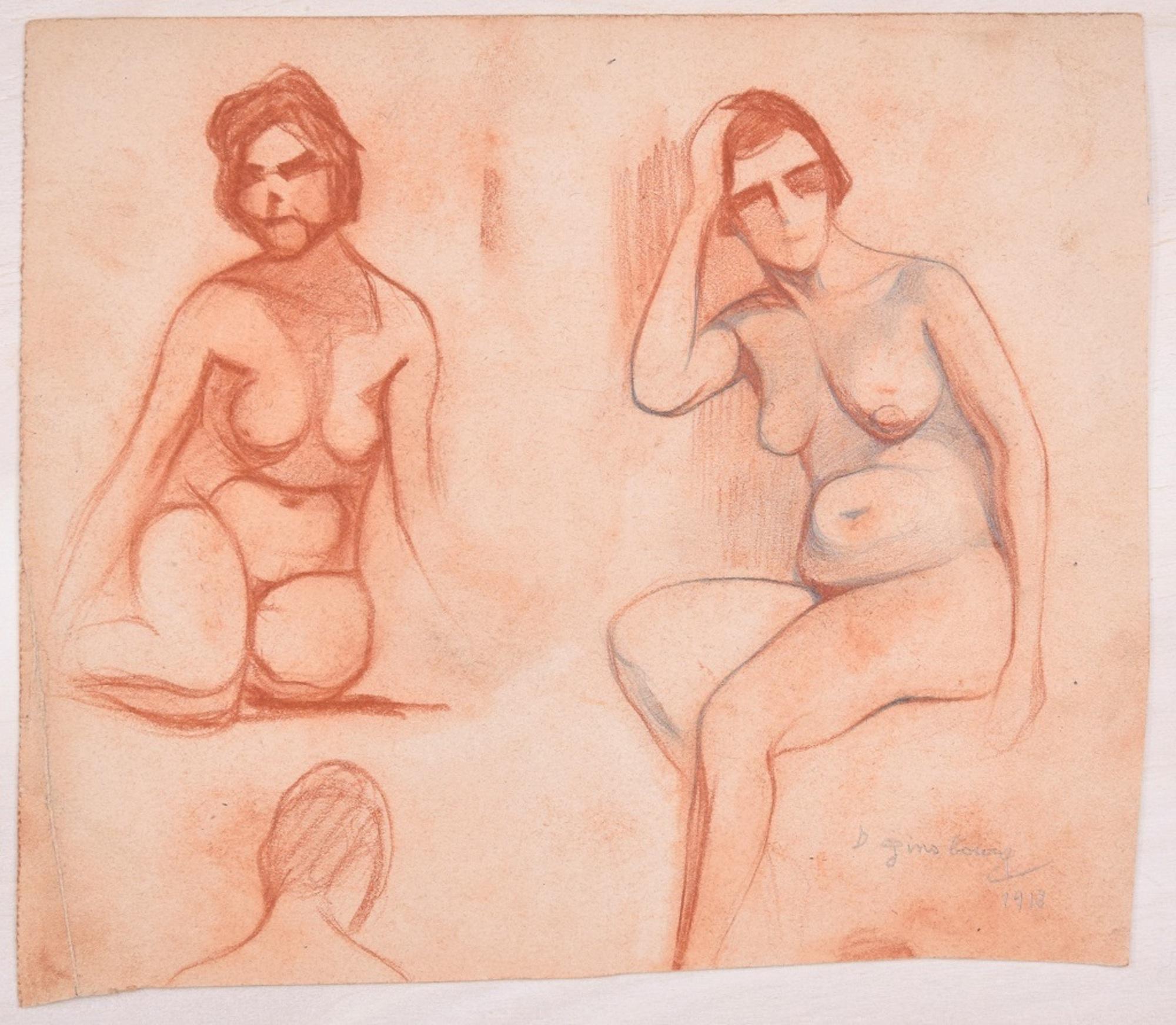 Figurative Art di Daniel Ginsbourg - Studi per nudi femminili - Disegno originale a matita di D. A. Ginsbourg - 1918