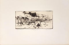 Paris Along the Seine - Original Etching by Walter PIacesi - 1970