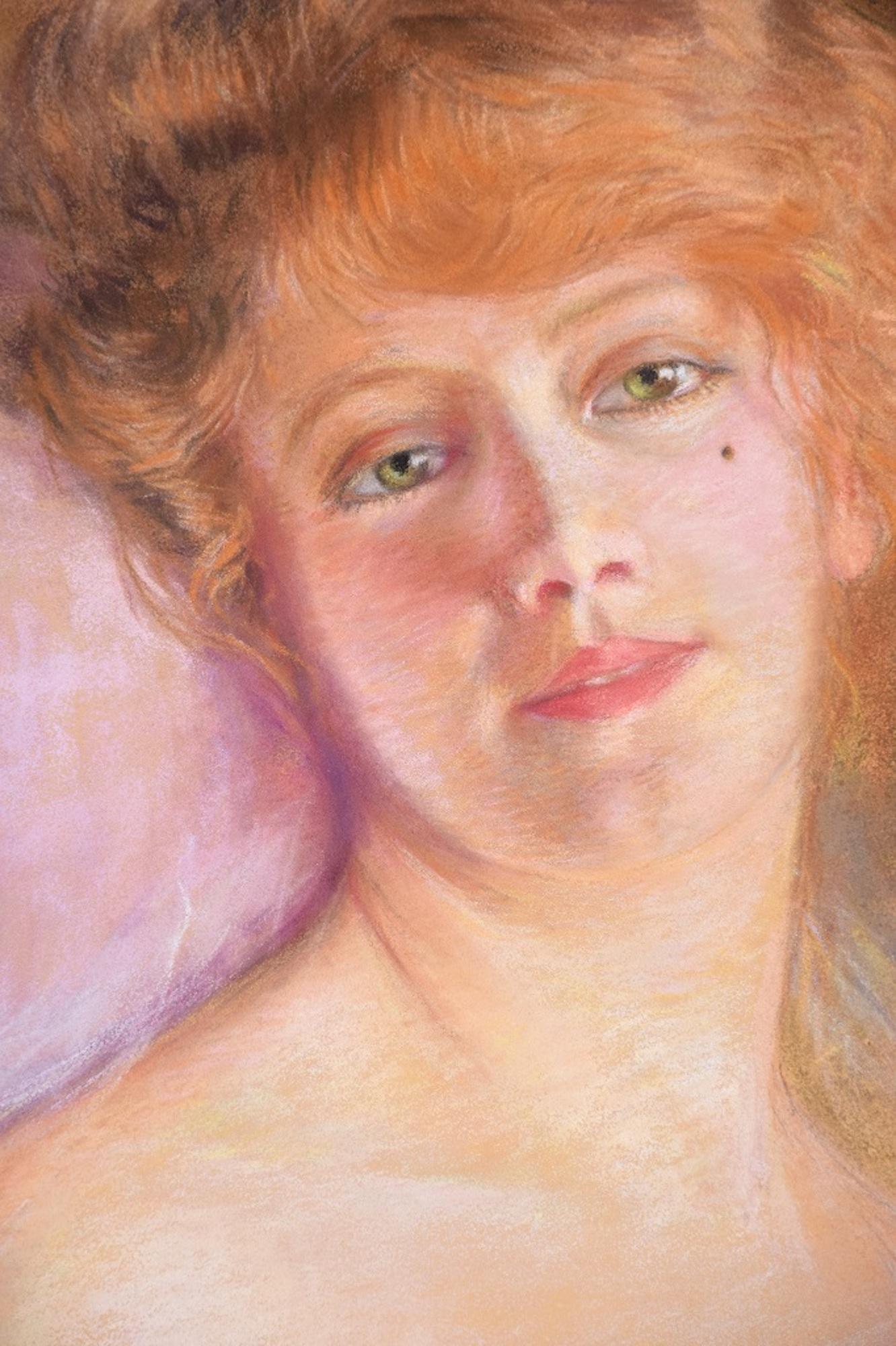 Female Portrait - Original Pastel Drawing Early 1900 - Art by Unknown