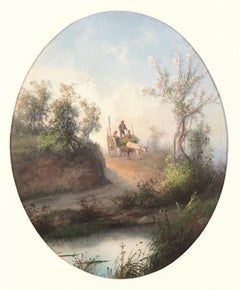 Pair of Rural Scenes - Original Gouache by G. La Pira - Late 1800