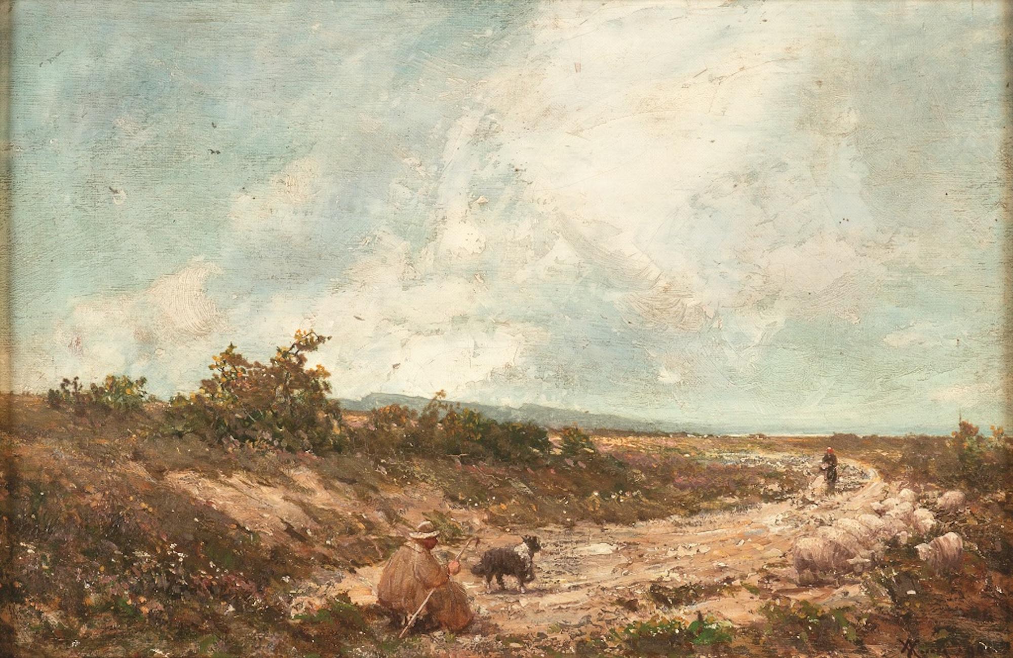 Vittorio Avondo Landscape Painting - Mountain Landscape - Original Oil on Canvas by V. Avondo - 1870s 