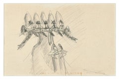 Ohne Titel - frühe surrealistische Bleistiftzeichnung von Roberto Matta - 1950er Jahre