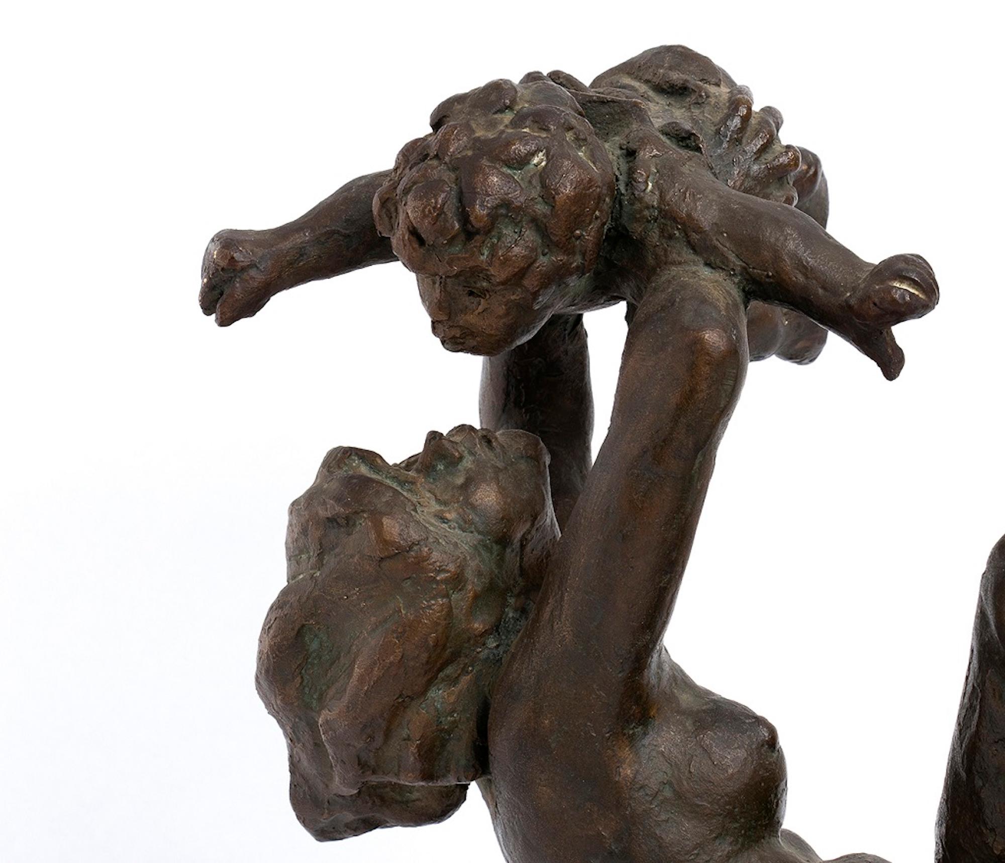 Woman with Baby - Original Bronze Sculpture by A. Murer - 1977 - Gold Figurative Sculpture by Aurelio Murer