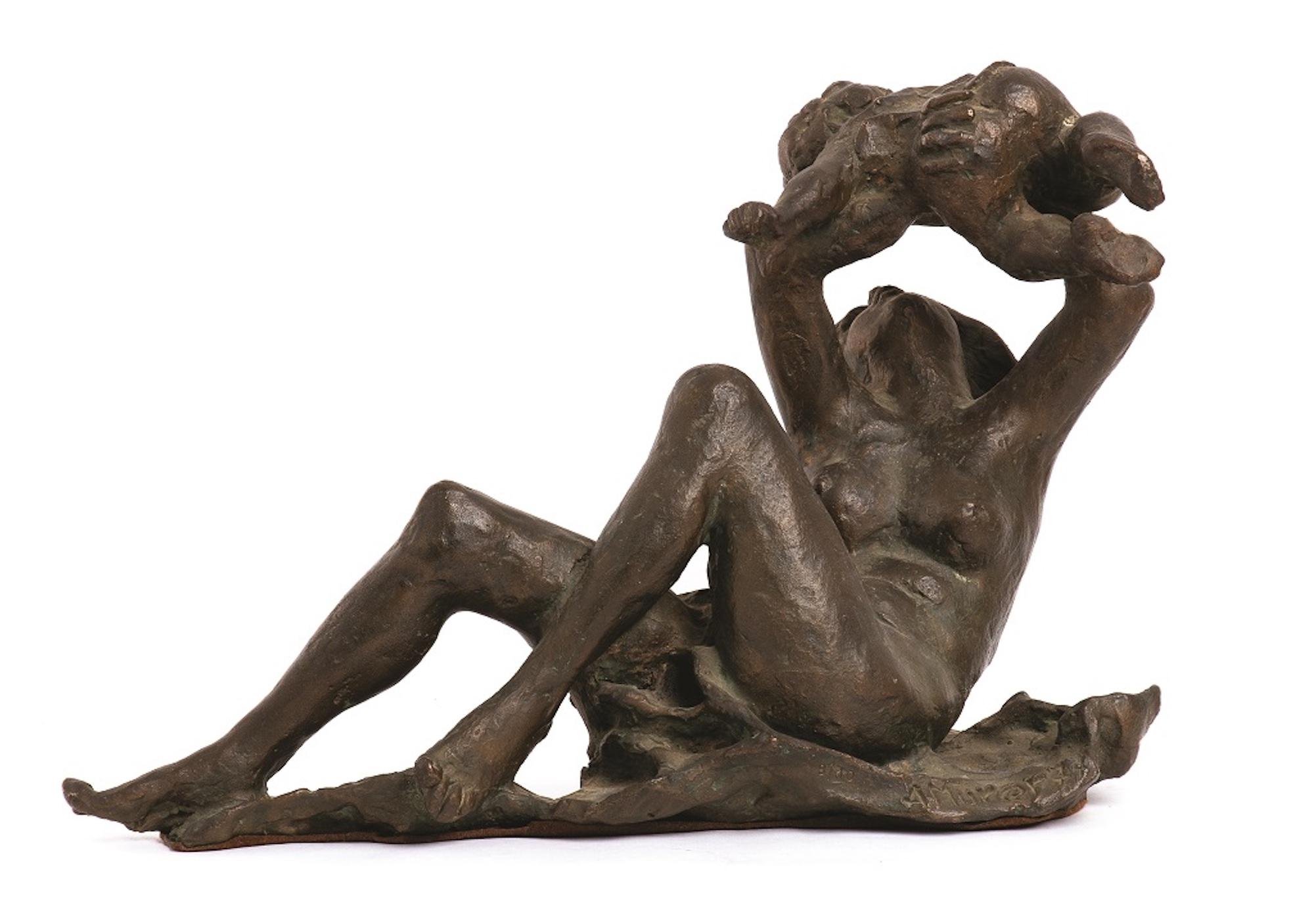 Aurelio Murer Figurative Sculpture - Woman with Baby - Original Bronze Sculpture by A. Murer - 1977